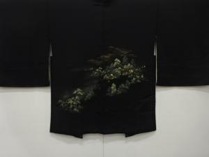 未使用品　漆　樹木に家屋風景模様織り出し　絵羽織